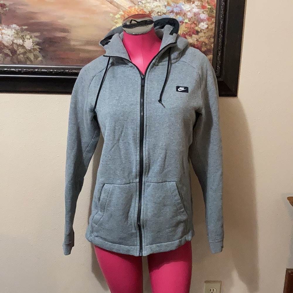 Nike Heavy Thick Warm Fleece Lined Hood Full Zip Jacket Sweatshirt Gray Womens M